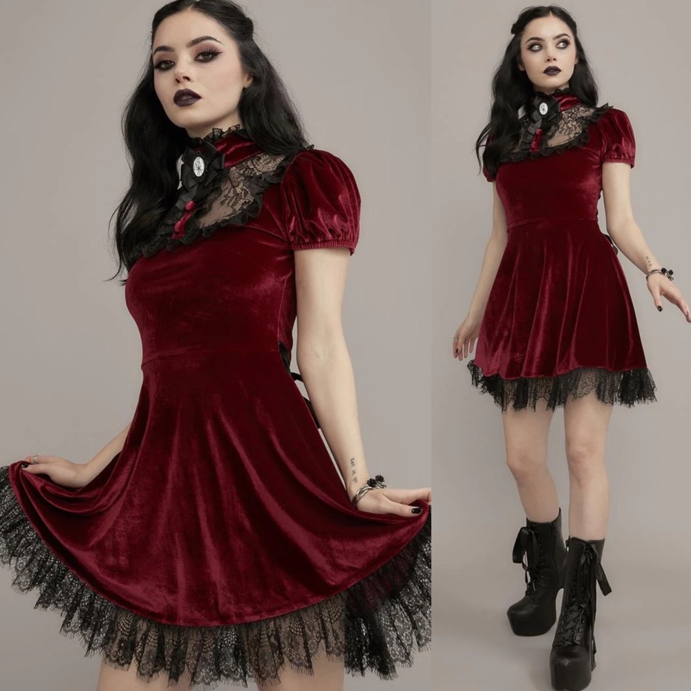 Crimson Ladyhawke Widow Dress Red Velvet Dolls Kill Dress Velvet Widow Dress